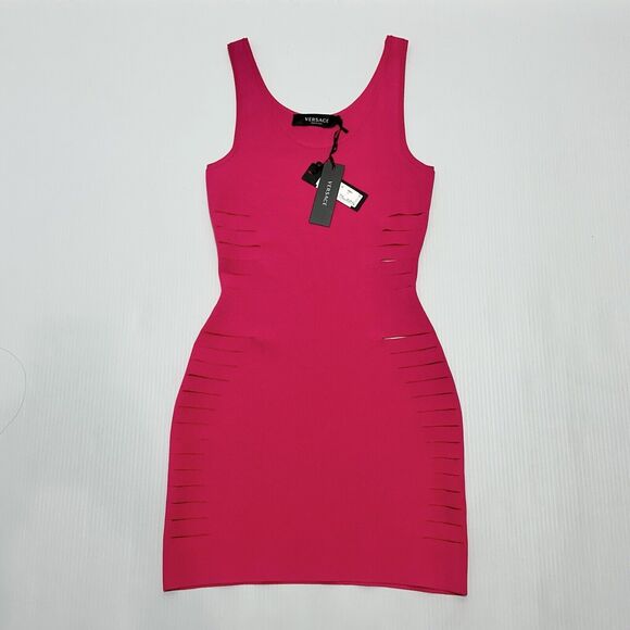 NWT$2,025 Versace Runway Cut Out Stretch Jersey Mini Dress Pink IT 42/ US 6 - Picture 7 of 16